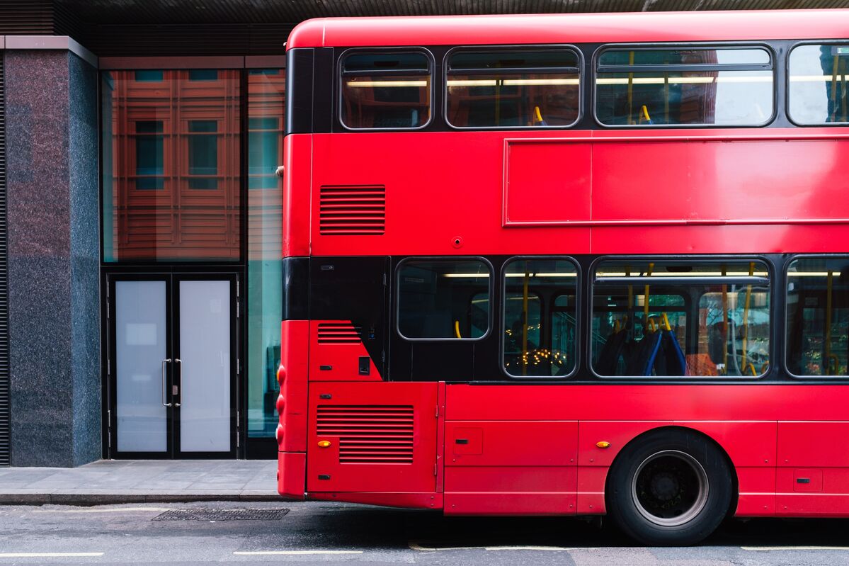 Back of a red double-decker bus